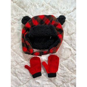 Children Winter Hat & Mittens Black & Red Toddler Size 2/4 years ✨BoGO